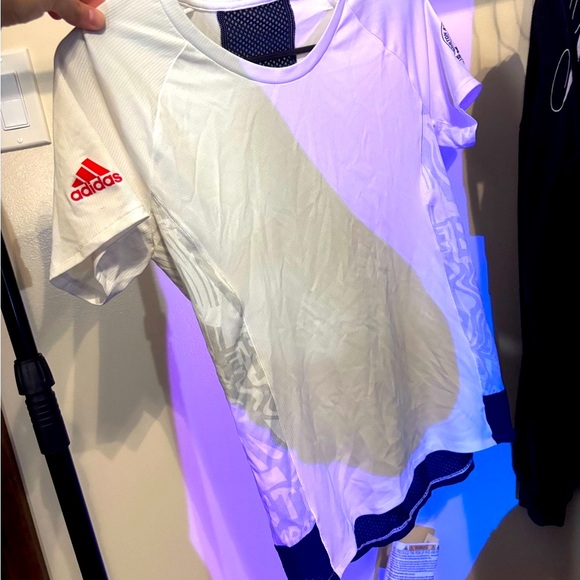 Adidas White and Navy Primeblue T-Shirt - Picture 1 of 4